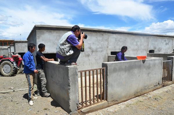 a于全興拍攝受助母親瓊吉在養豬場打工